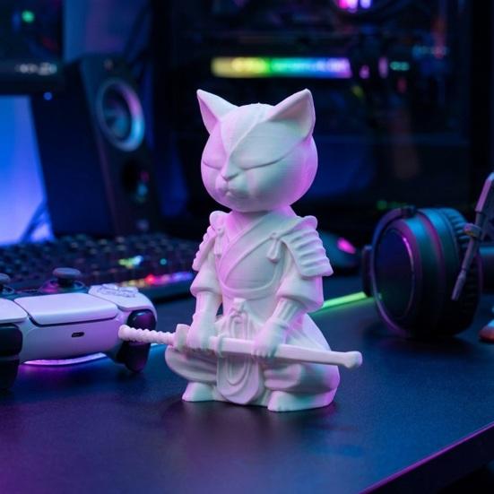 Статуэтка Воинственный Кот 3D-печатная Скульптура Кота-Самурая Причудливое Настольное Животное Украшение для Гостиной Стола Полки Подарок для Любителей Кошек Коллекционеров