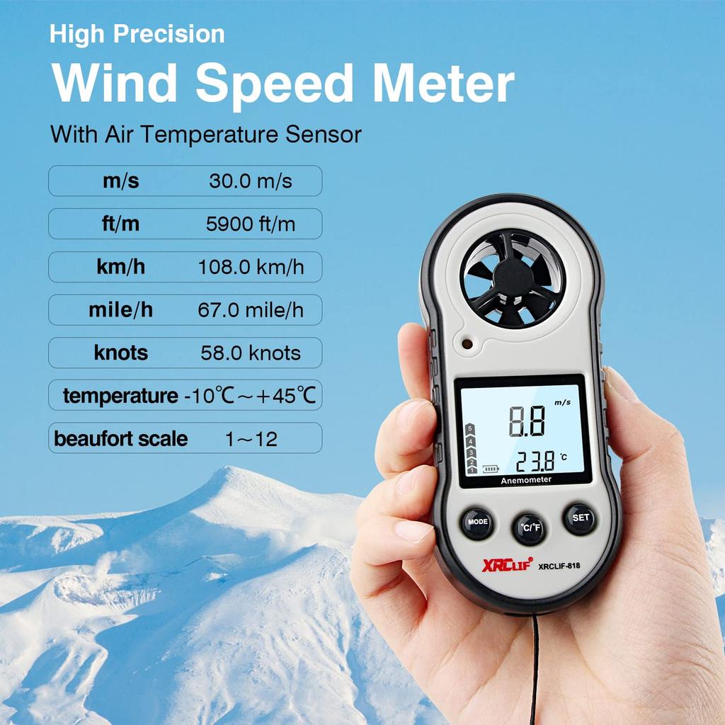 Цифровой анемометр Анемометр для переноски Измеритель скорости воздуха для измерения температуры охлаждения ветра Анемометр Термометр для фотографирования