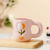 Small Fresh Small Flower Relief Three Dimensional Ceramic Cup for Girls' Office High Value Mug High Temperature Water Cup