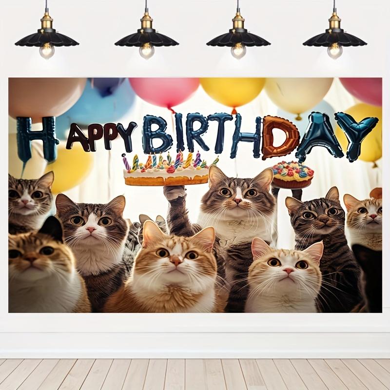 Happy Cat Birthday Background Banner - Cat Birthday Banner - Photography Background & Party - Photography BackgroundDJH