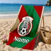 Custom Name Beach Towel Mexico Football Crest Microfiber Beach Towel, Lightweight for Summer Travel, Swimming Pool Fan Birthday Gift