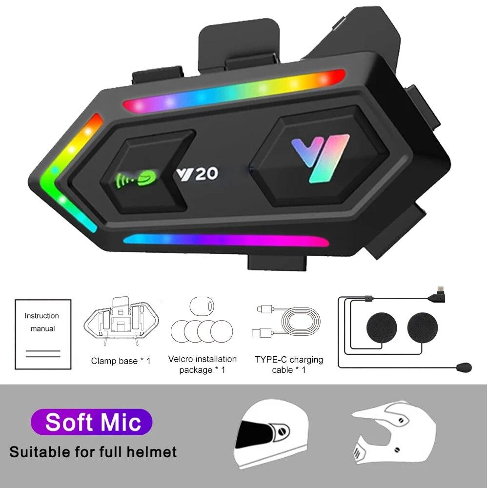 Y20 Мотоциклетный шлем Bluetooth гарнитура V5.3 16 режимов RGB цветная подсветка наушники IPX6 водонепроницаемый поддержка всех видов шлемов