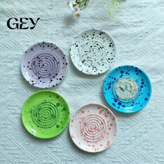 Ceramic Grater Bowl Bowl, Manual Ginger Garlic Mincer with Ink Splash Pattern, Plate Pepper Grinding for Wasabi Daikon, Dishwasher Safe Kitchen