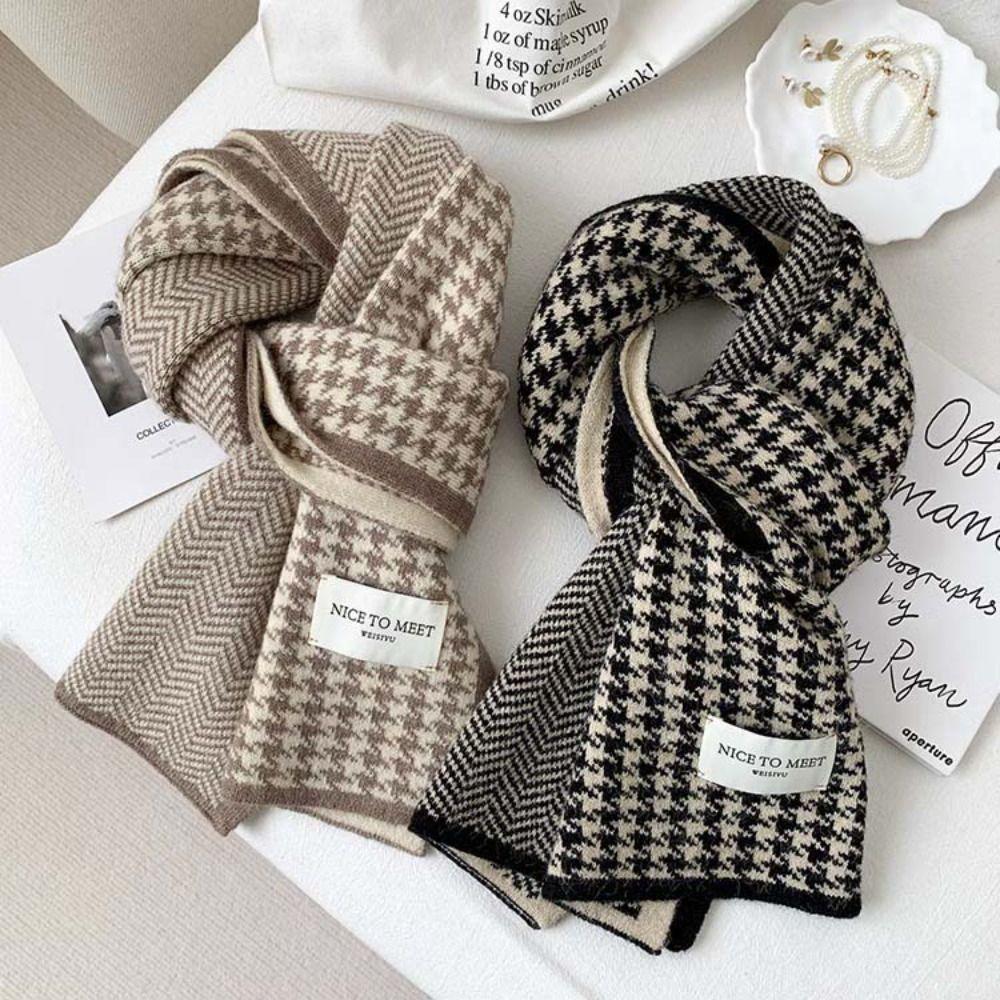 Letter Plaid Knitted Scarf Soft Winter Neck Scarf Fashion Long Warm Lattice Shawl Travel