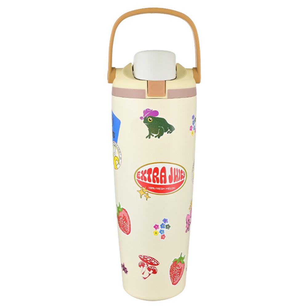 900ML/30oz Stainless Steel Thermos Flask One Click Open Lid Cute Water Bottle Leak Proof Travel Mug Summer Gift for Women/Girl