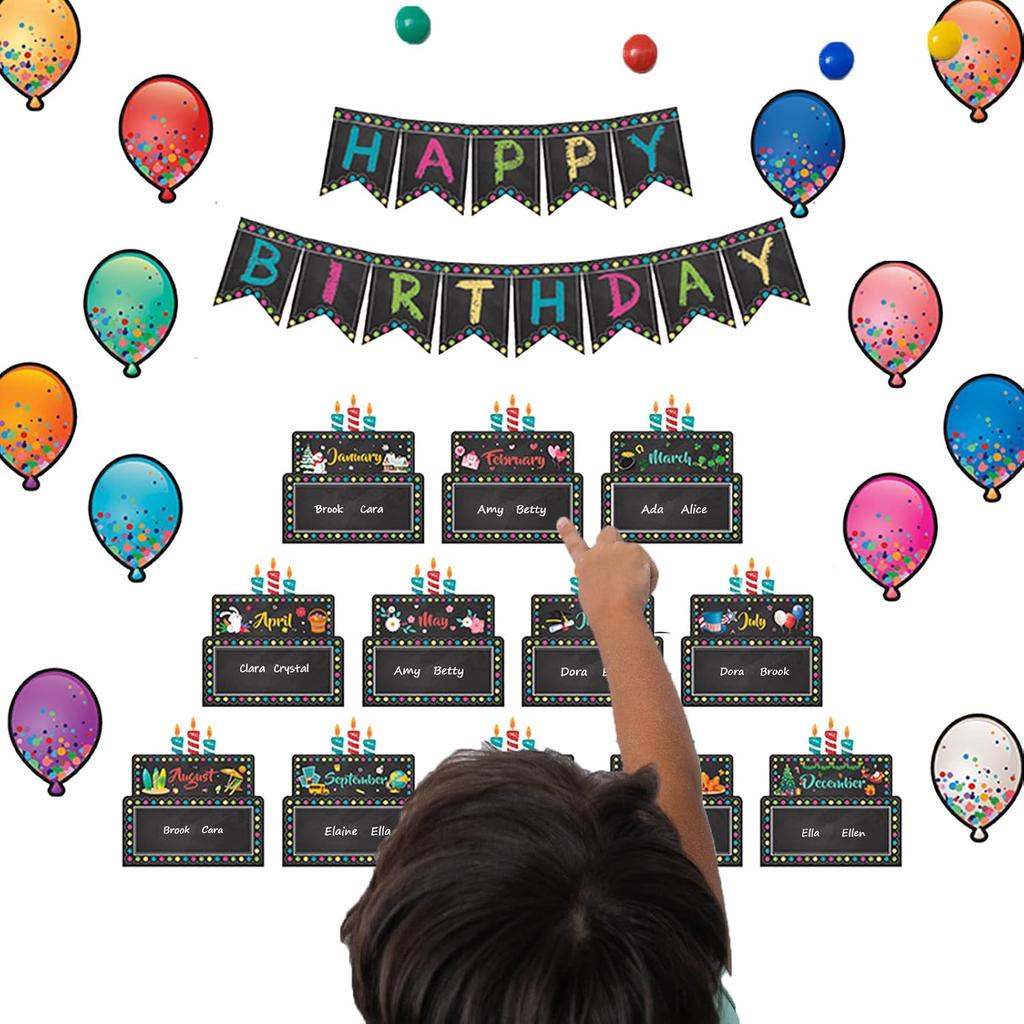 26pc Happy Birthday Bulletin Board Set Chalkboard Bulletin Board Classroom Birthday Decoration Cutouts for Calendars Bulletin Boards Back to School