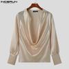 INCERUN Swinging Collar Men Hollow Out Long Sleeves Satin Tops