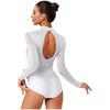 Womens Gymnastics Figure Skating Leotard Long Sleeve Sheer Mesh Sparkle Rhinestone Bodysuit
