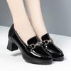 Fashion Spring New Women Square Heels Metal Chain Pumps Soft Leather Shoes Fashion Slip On Chunky Heel Casual Mary Jane Shoes