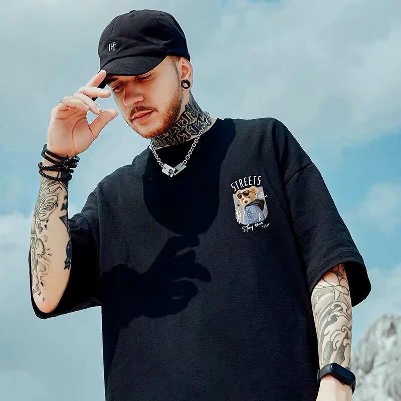 Мужская футболка оверсайз с графикой плюшевого мишки, трендовый бренд, свободный крой, короткий рукав, большие размеры до 8XL, унисекс