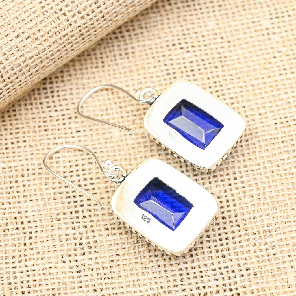Ювелирные серьги ручной работы из стерлингового серебра 925 пробы с синим сапфиром и драгоценным камнем, созданные в лаборатории для нее