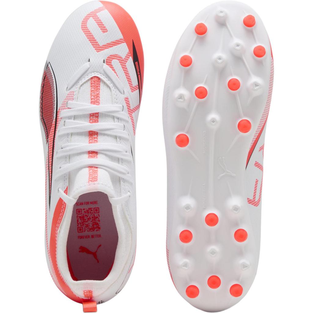 Puma Ultra 5 Match Mg Football Series Soft Comfortable Low Top Kids Football Shoes Kids Football Shoes White Black Bright-Red 108349-01