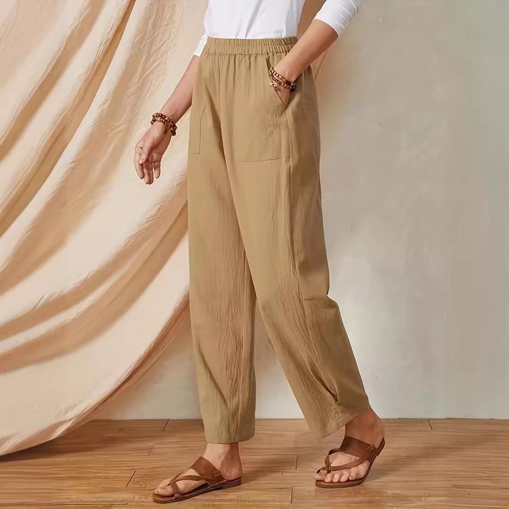 Весенние и летние женские брюки больших размеров, однотонные, с карманами, эластичным поясом, свободные, широкие брюки