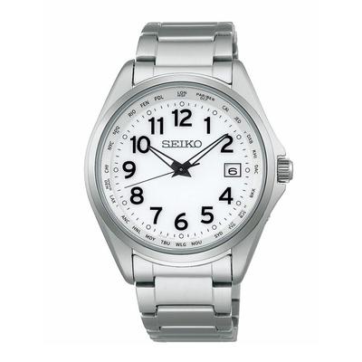 Часы Seiko Seiko Selection Титановые Солнечные Радиоуправляемые Мировое Время SBTM327 Серебристый/Белый (Арабские цифры)