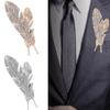 Feather Brooch Fashion Vintage Men Simple Golden Zircon Feather Badge Pin Brooches Coat Suit Shirt Clothing Accessories Jewelry