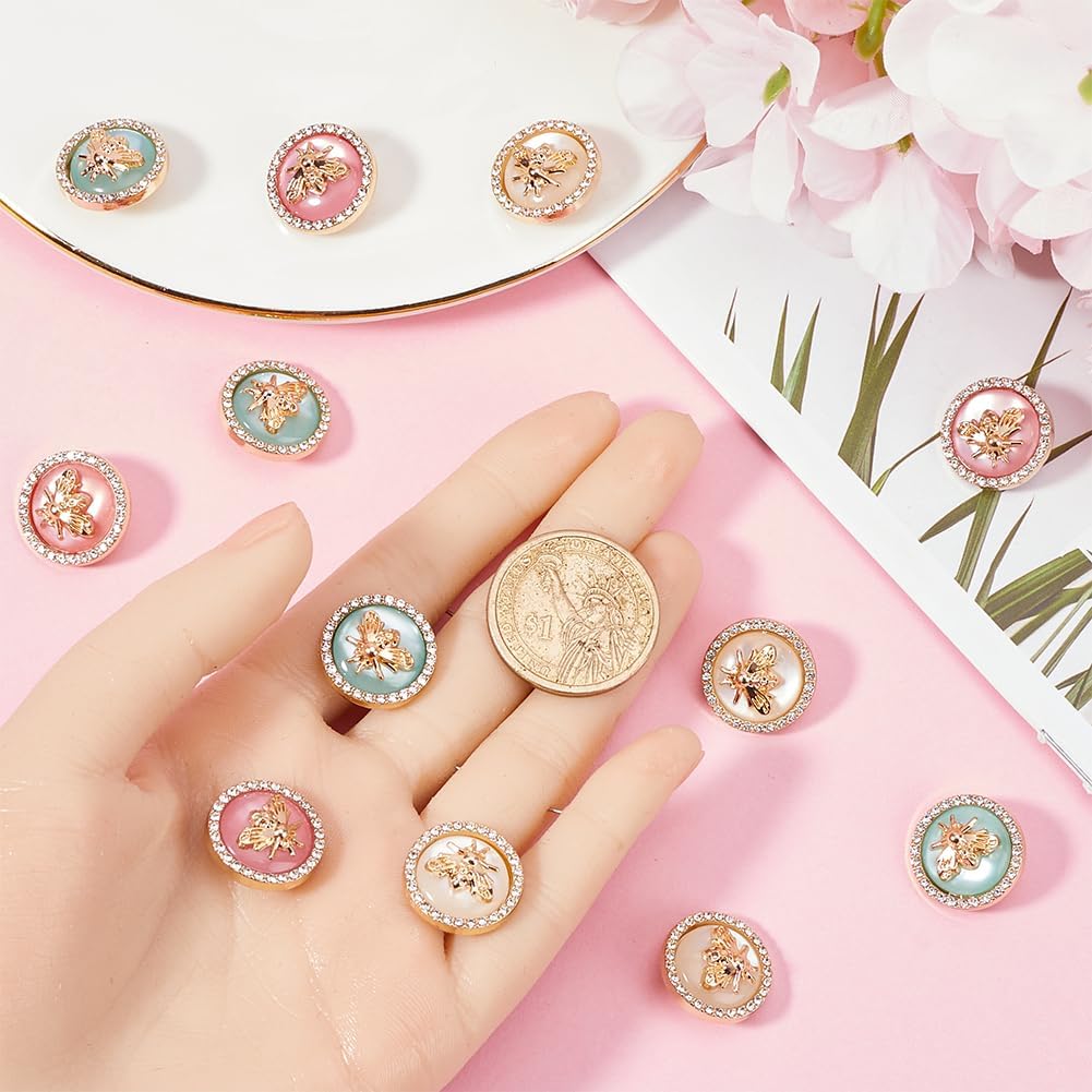 GORGECRAFT 12Pcs Metal Rhinestone Button 3 Colors 3D Bee Round Button 18mm Gold Buttons with Bees & Rhinestone & Resin for Blazer Suits Sport Coat