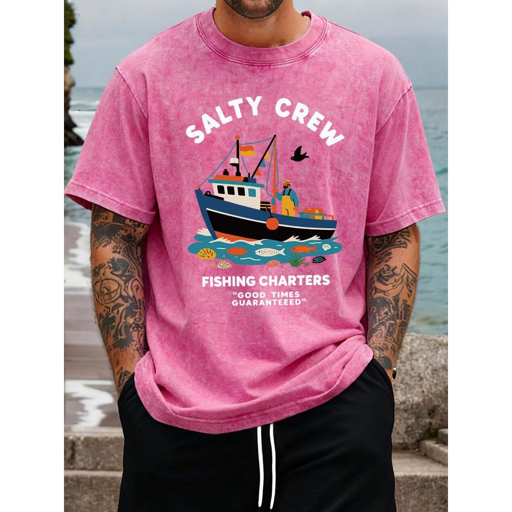 Salty Crew Рыболовные Чартеры Принт Винтажная Стирка Футболка Мужская Летняя Универсальная Уличная Одежда Хип-Хоп Свободная Футболка