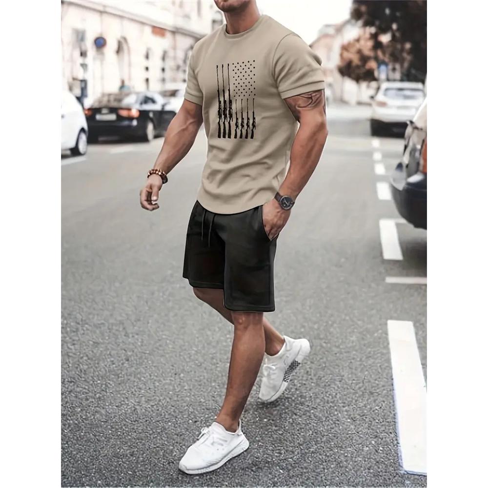 2024 New Summer Sportswear Men's Short Sleeve Shorts 2 Piece Set Men's Street Camouflage Print Trendy Shorts Set Men's Clothing