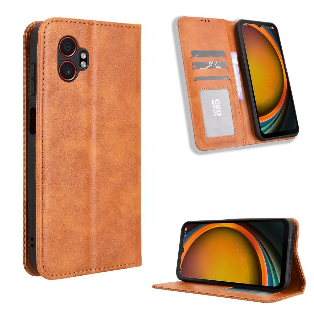 For Samsung Galaxy XCover7 Pro Leather Case Wallet Stand Retro Texture Phone Cover