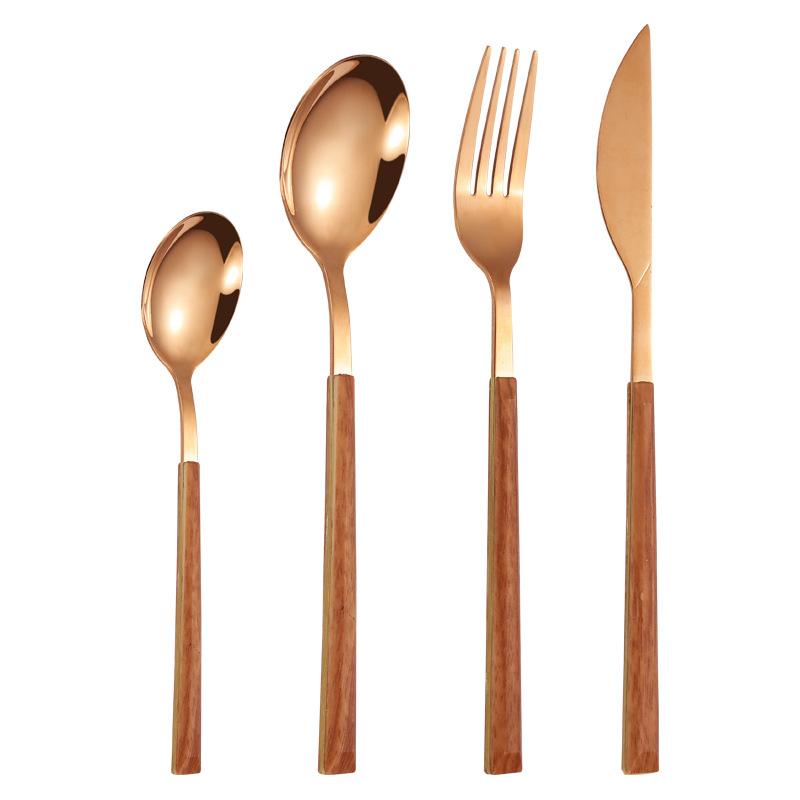 4 шт. Зеркальный столовый набор из нержавеющей стали, столовые приборы из дерева, посуда для ресторана, дома, кухни, отеля