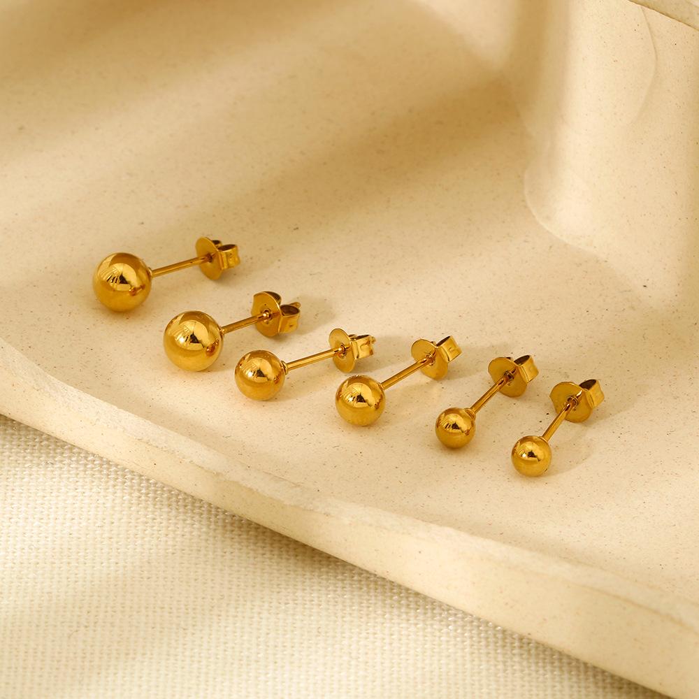 European and American ins simple geometric spherical stainless steel beanie stud earrings 18K gold high-end earrings jewelry women
