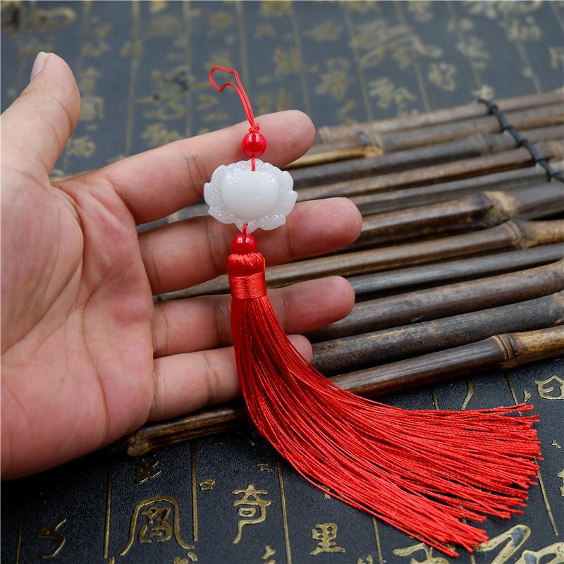 Лотос Белый нефрит Бахрома Diy Китайский узел Бахрома Suizi Нефрит Подвеска Фонарь Подвеска Suizi Антикварная талия Подвеска