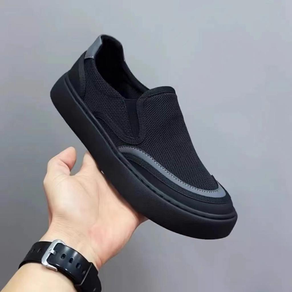 2024 Summer Breathable Versatile Canvas Shoes Men Comfort Non-slip Loafers Thick Bottom Casual Board Shoes Black Work Sneaker