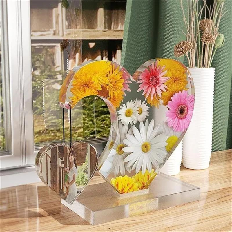 2 шт./компл. DIY двойные сердца любви с силиконовой формой для литья подставки, кристаллическая эпоксидная смола, ремесленная форма, фоторамка ручной работы, украшение для домашнего рабочего стола