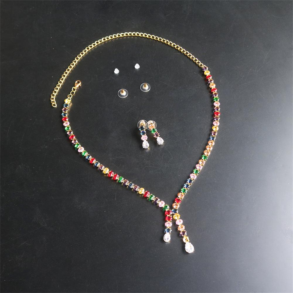 Fashion Bright Diamond Necklace Women'S Fashion Temperament Earrings Set Jewelry Niche Simple Two-Piece Set