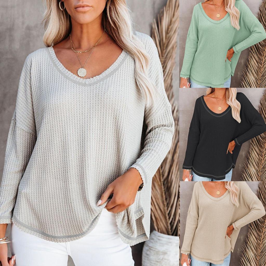 New Women's Waffle Knit Loose Batwing Long Sleeve Top, Casual Fashion Casual Top for Women Europe America Style