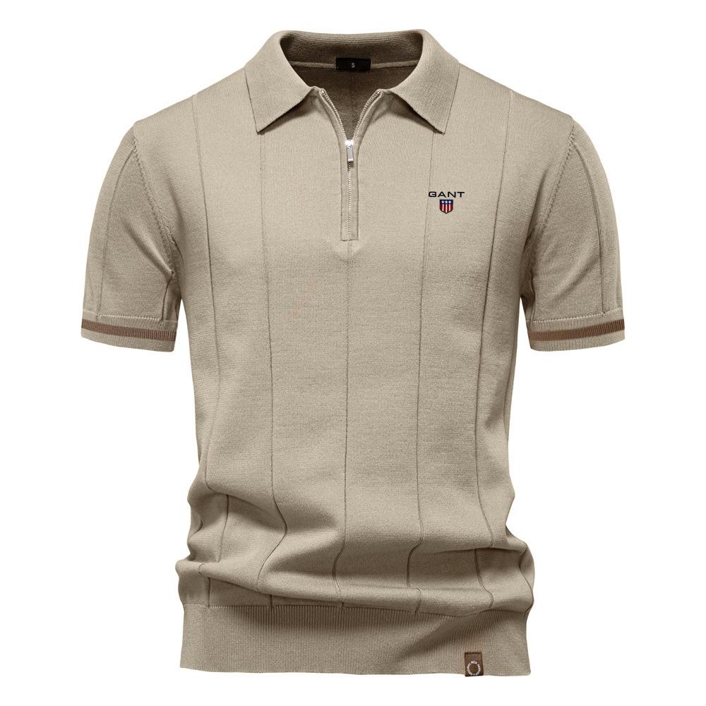 Gant 2025 Весна/Лето Вышитая Новая Мужская Деловая Повседневная Шерстяная Рубашка Поло, Трикотажная Рубашка Поло С Отложным Воротником, Короткий Рукав