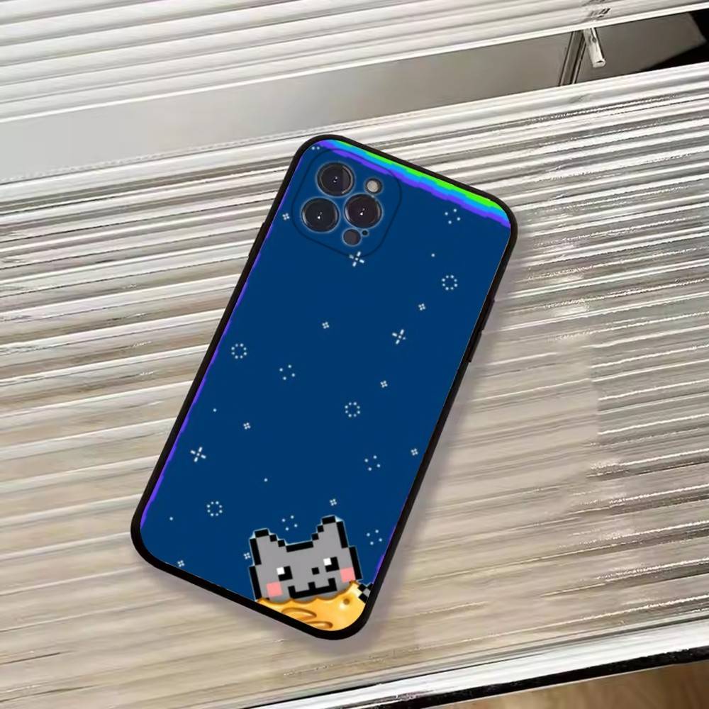 Милый Чехол для Телефона N-Nyan Cat Для iPhone 17,16,15,14,13,12,11 Plus,Pro Max,XS,Мягкий Силиконовый Черный Чехол