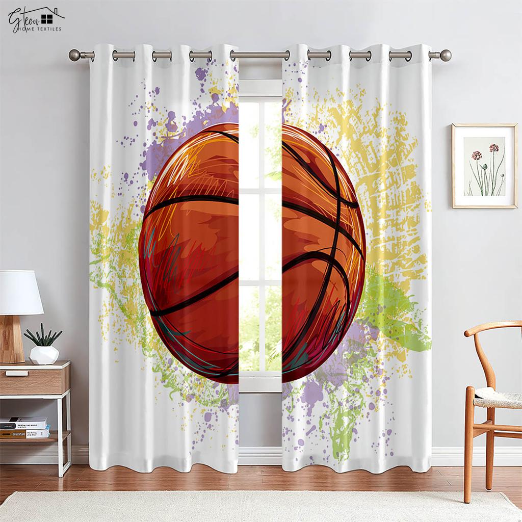 2 Pack Cool Basketball 3D Printed Curtains Suitable for Bedroom Living Room Club Decorative Curtains Home Decor