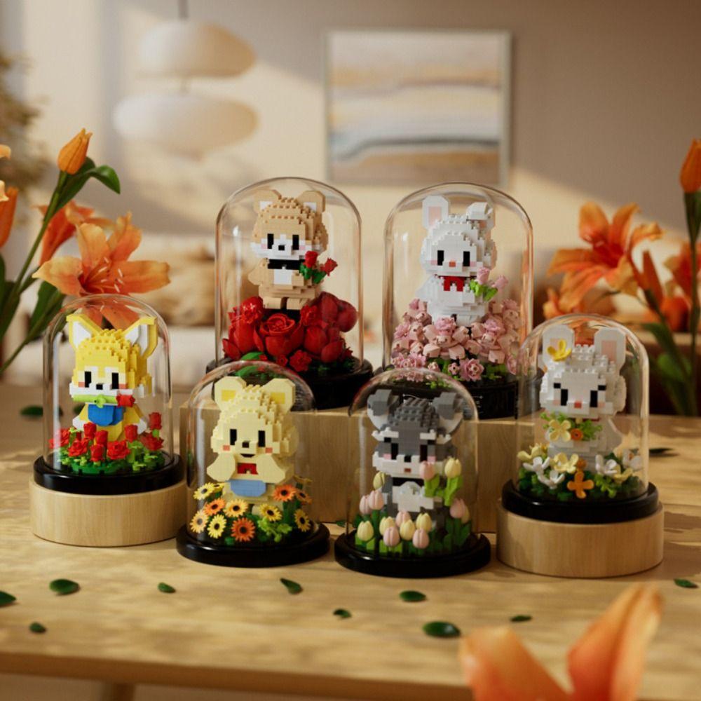 Animal Garden Assembled Toys Potted Plants Roses Desktop Ornaments  for Valentine's Day
