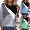 2025 New Trendy Color Block Striped Printing Casual Long Sleeve Round Neck T-shirt