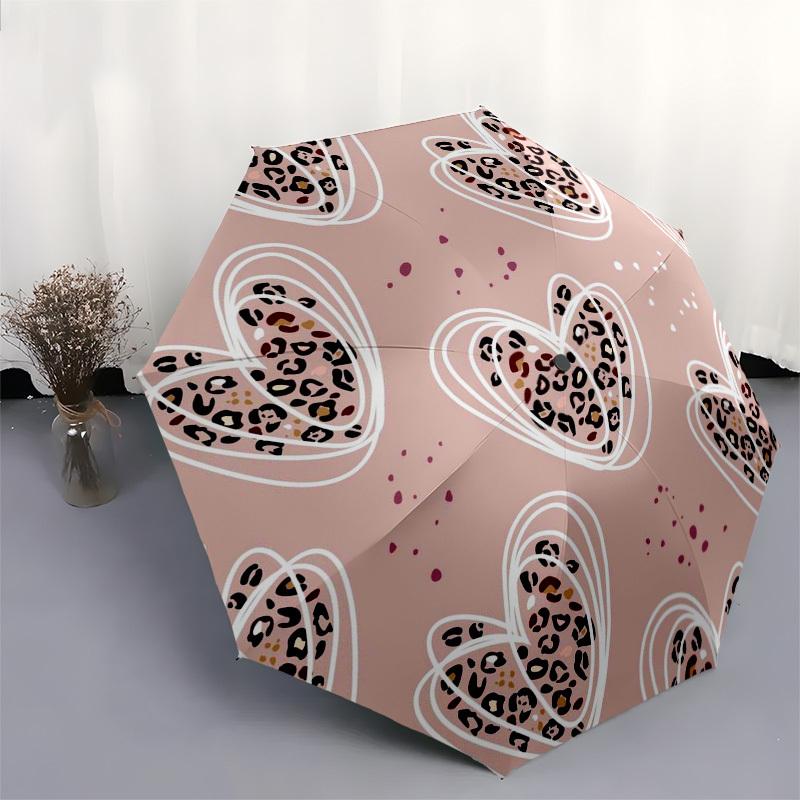 1pc Heart Pattern Leopard Print Design Umbrella with Plastic Handle,Compact & Stylish,Suitable for All Seasons ptys26074
