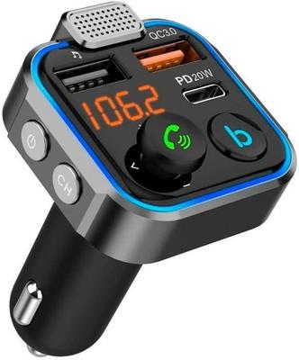 Bluetooth FM-передатчик с 3 портами для зарядки : x2 USB QC3.0 x1 PD 3.0 Type C 20 Вт, Функция Hands-Free, Шумоподавление
