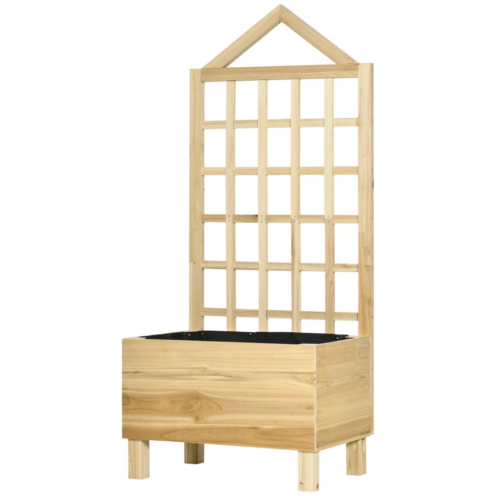 Garden Planters With Trellis For Vine Climbing Distressed Wooden Raised Beds 90x43x150cm Natural Tone