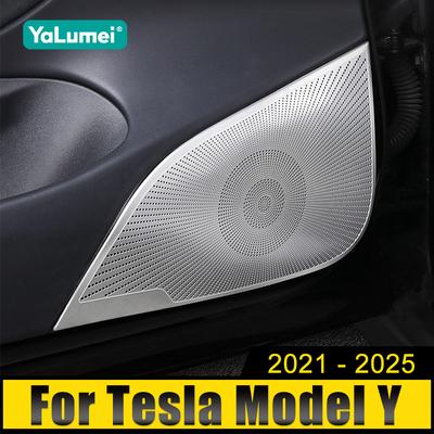 Для Tesla Model Y 2021 2022 2023 2024 2025 Нержавеющая сталь Автомобильная дверь Аудио Динамик Крышка Громкоговоритель Твитер Отделка Корпуса Наклейки