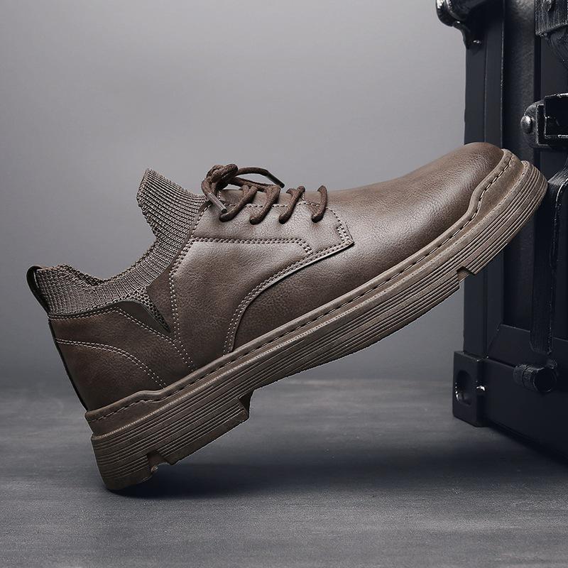 Модная кожаная повседневная мужская обувь Удобные кроссовки Модная обувь Обувь для ходьбы Зимние ботинки На шнуровке Мужская вулканизированная кожаная обувь