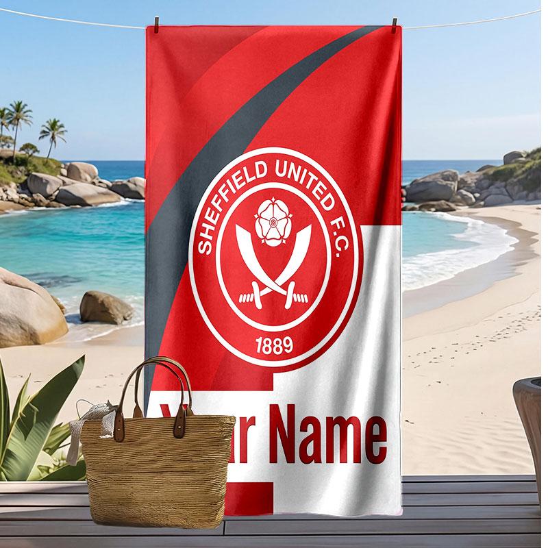 Sheffield United FC Personalized Printed Beach Towel Soccer Logo Support Custom Name Text Absorbent Towel For Sport Travel Special Gift