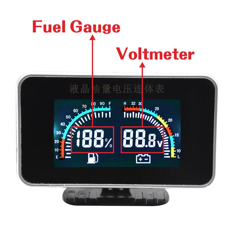 2 IN 1 LCD Car Voltmeter+Fuel Level Gauge Meter With 0-190 Ohm Fuel Float Sensor For Auto Car Motorcycle Liquid Fuel Sensor