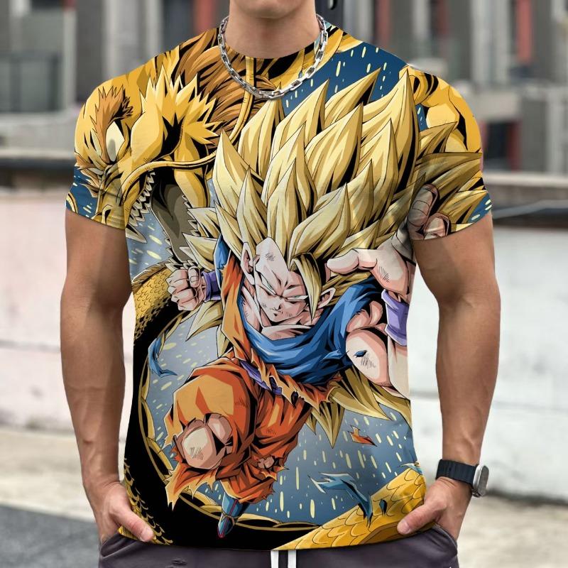 Летняя футболка Dragon Ball Retro Fitness 2026 Мужская Оверсайз С 3D-печатью Короткий рукав