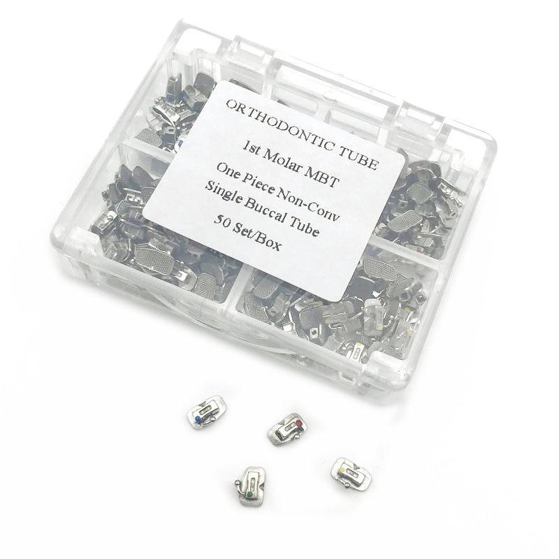 200 шт./50 комплектов, стоматологическая буккальная трубка MBT, тип 1-го моляра, ортодонтическая 0,022, неконвальная одинарная буккальная трубка