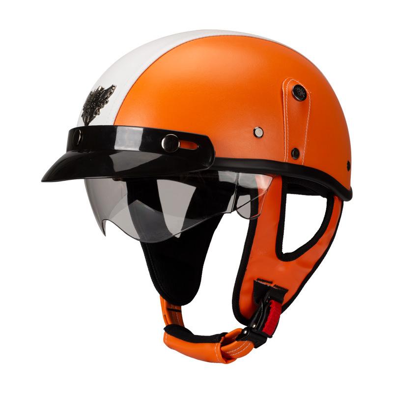 Retro half-face motorcycle helmet for men and women, small helmet body, Japanese-style helmet, summer electric bike helmet with visor, stylish and