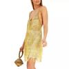 Deep V Spaghetti Strap Backless Mini Dress, Glitter Fringe Tassel Short Dress, Sexy Club Party Evening Performance Bodycon Cocktail Gown Multi Colors