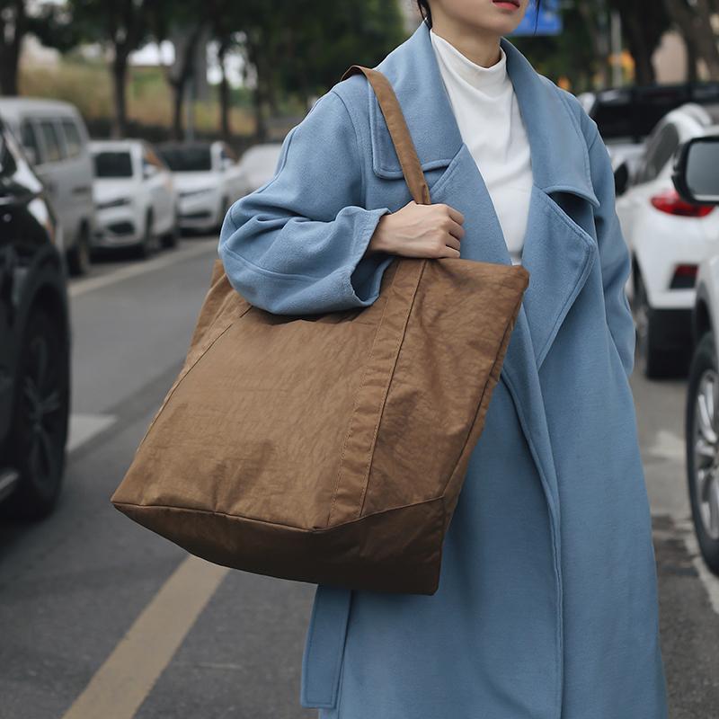 Большая вместительная сумка для покупок из нейлона, переносная одежда для прогулок, для занятий йогой, одно плечевая сумка, однотонная женская сумка