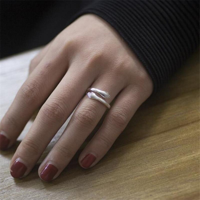 New Creative Personality Simple Fashion 925 Sterling Silver Jewelry Hug Hand Peace Love Exquisite Opening Rings R092
