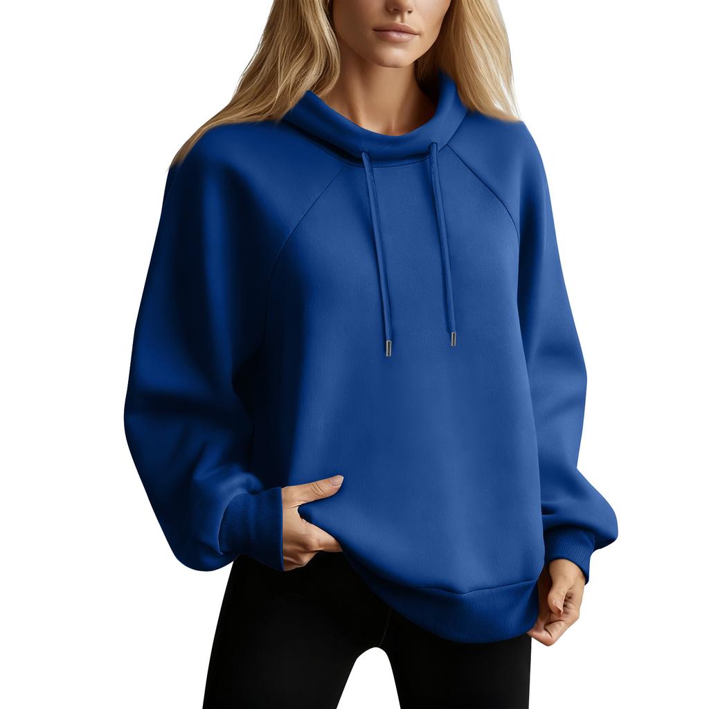 Women's Stand Collar Sweatshirt Oversized Turtleneck Drawstring Pullover Long Sleeve Top