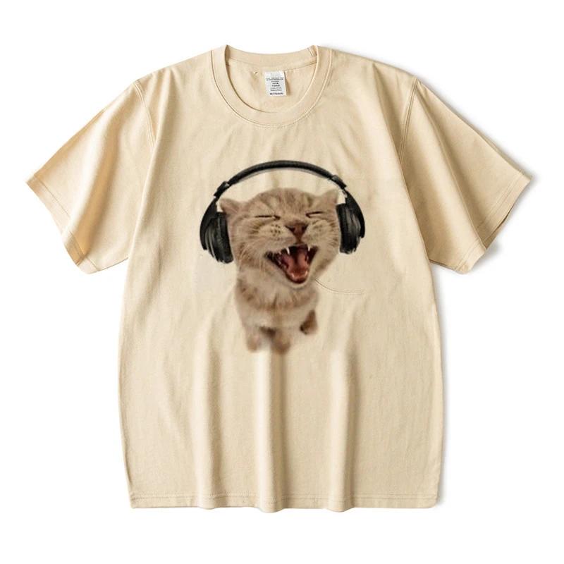 Top Women's Cute Cat Printed Short Sleeve T-shirt Women's Harajuku Fashion Couple Loose Street Style Y2K Clothing